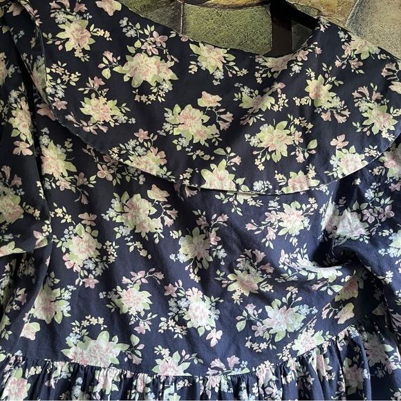 Vintage Cotton Floral Laura Ashley Midi Dress Sailor's Collar in Navy and Pink - Picture 3 of 11